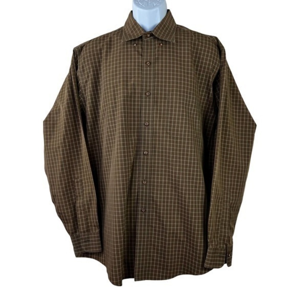 Brooks brother 346 Men Casual Shirt Brown Buttons Front Size L
